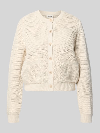 Produktfoto, Regular Fit Strickjacke mit aufgesetzten Taschen Modell 'Biaphy' von Drykorn in Creme, reine Baumwolle, Rundhalsausschnitt, Knopfleiste
