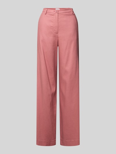 Produktfoto, Stoffhose mit französischen Eingrifftaschen von Jake*s Collection in Rosa, Wide-Leg-Fit, glatte Oberfläche, Knopf- und Reißverschluss, Gesäßleistentaschen, Bundweite 40 cm, Innenbeinlänge 106 cm bei Größe 38