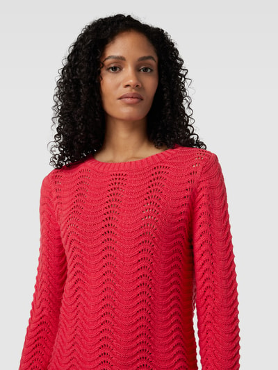 More & More Sweter z dzianiny z prążkowanym, okrągłym dekoltem Czerwony 3