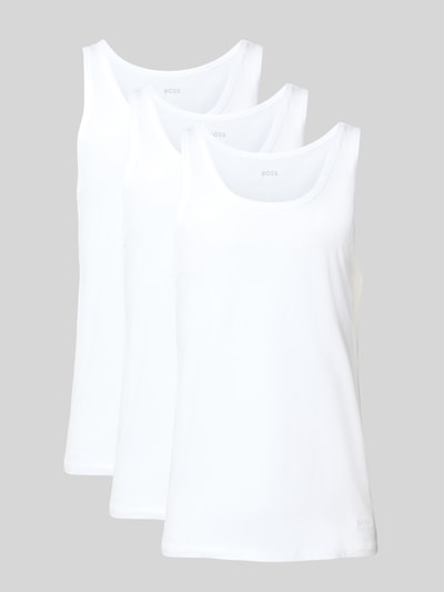 Produktfoto, Tank Top mit Label-Detail im 3er-Pack Modell 'Modern' von BOSS, weiß, glatte Baumwoll-Elasthan-Oberfläche, breite Träger, eng anliegender Schnitt