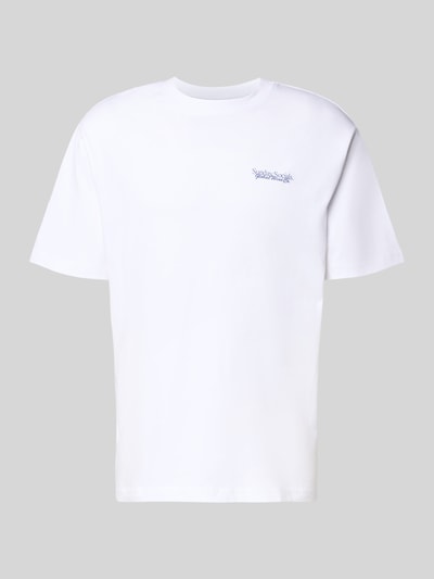 Produktfoto, weißes Relaxed Fit T-Shirt aus reiner Baumwolle Modell 'FRED DU MARTIN' von Only & Sons, unifarben, Motiv-Print, Feinripp-Struktur