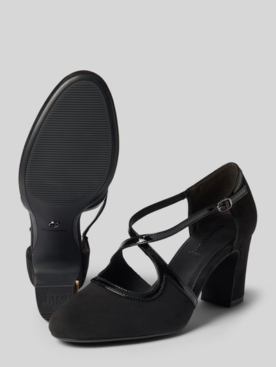 Produktfoto, pumps in leerlook van Tamaris voor dames in zwart met glanzende en matte texturen, afgeronde vormen, productaanzicht
