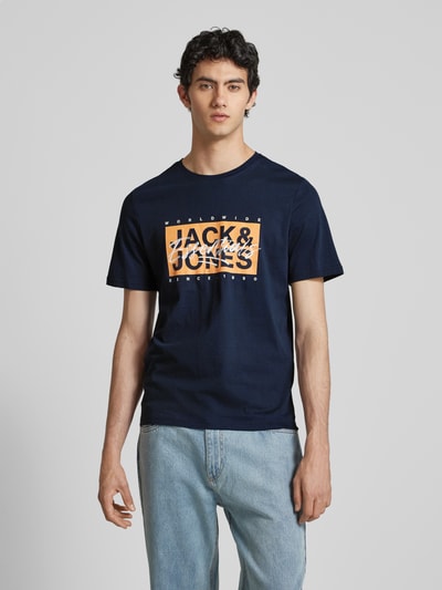 Jack & Jones T-Shirt mit Label-Print Modell 'COLTON' Marine 4