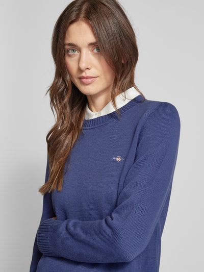 Gant Gebreide pullover met labelstitching Rookblauw gemêleerd - 3