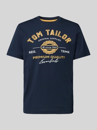 Tom Tailor Regular Fit T-Shirt aus reiner Baumwolle mit Label Print Dunkelblau 2