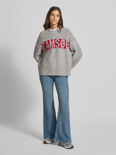 Samsøe Samsøe Gebreide pullover met labelopschrift, model 'KEIKO' Middengrijs - 1