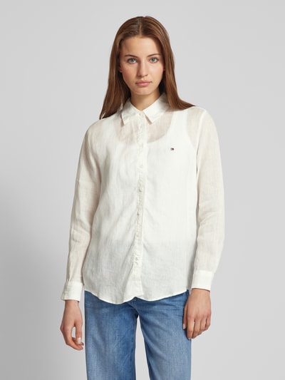 Tommy Hilfiger Linnen overhemdblouse met logostitching Ecru - 4