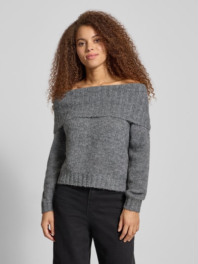 Only Regular fit gebreide pullover met wol, model 'SHINE' Middengrijs gemêleerd - 4