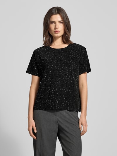 Vila T-shirt krótki z okrągłym dekoltem model ‘SILNA’ Czarny 4