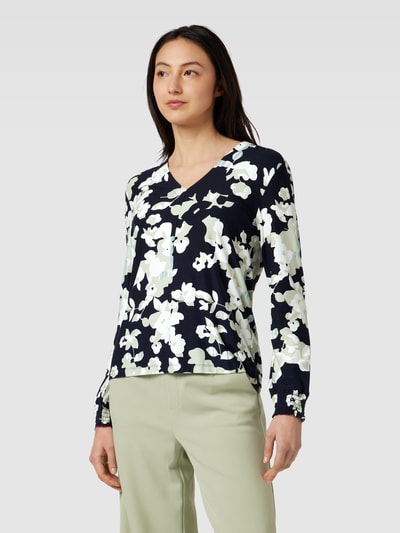 Tom Tailor Shirt met lange mouwen, bloemenmotief en V-hals Marineblauw - 4