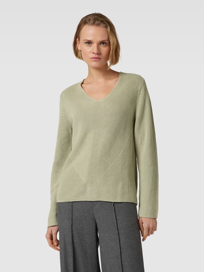 Tom Tailor Gebreide pullover in effen design met V-hals Rietgroen - 4