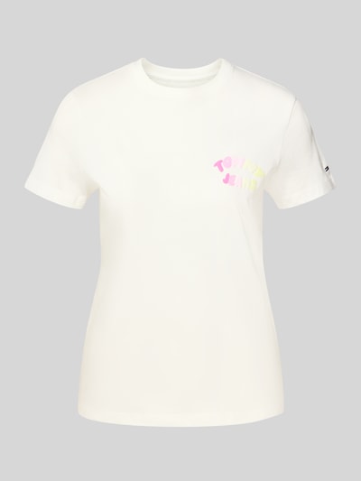 Produktfoto, Regular Fit T-Shirt aus reiner Baumwolle Modell 'BUBBLE' von Tommy Jeans, kolor jednolity, krój regular fit, aplikacja nadruk z logo, dekolt okrągły, krótki rękaw, drobny prążek, czysta bawełna