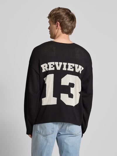 REVIEW Gebreide pullover met extra brede schouders Zwart - 5