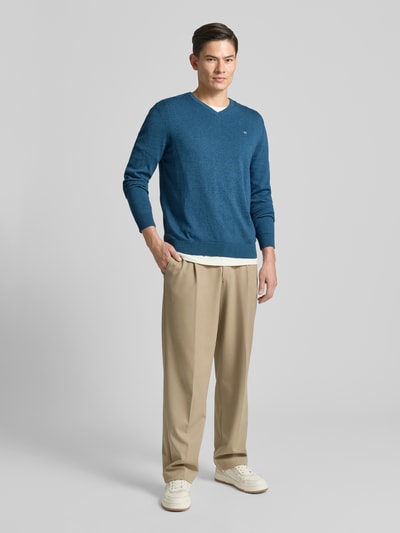 Christian Berg Men Gebreide pullover met V-hals Petrol gemêleerd - 1