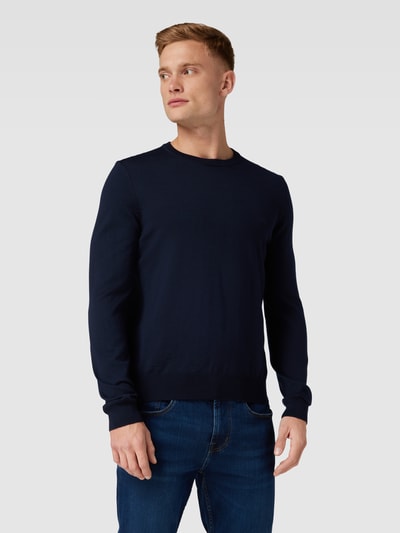 BOSS Gebreide pullover met labelstitching, model 'Botto' Marineblauw - 4