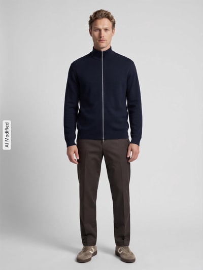 Selected Strickjacke mit Zweiwege Reißverschluss Dunkelblau 1