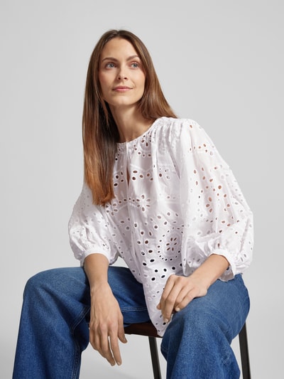 Lanius Relaxed Fit Bluse mit 3/4-Arm und Lochstickmuster Offwhite 3