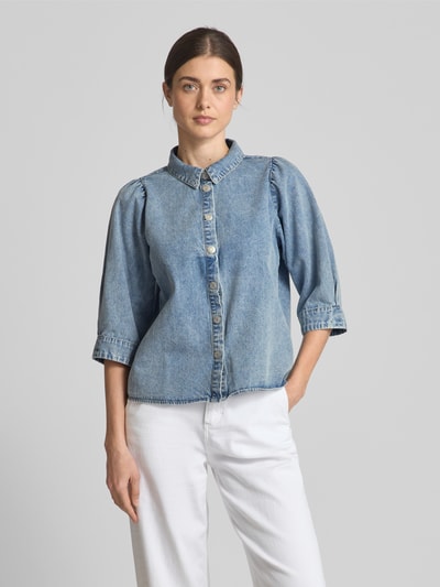 LOLLYS LAUNDRY Overhemdblouse in denimlook, model 'Bono' Jeansblauw - 4