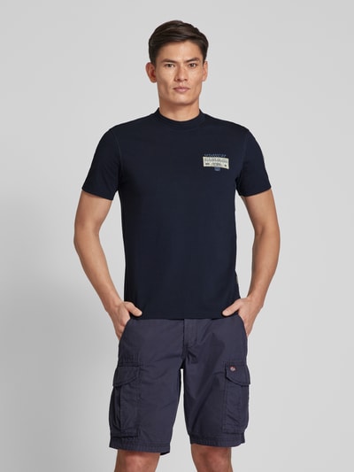 Napapijri T-shirt met labelpatch, model 'AMUNDSEN' Marineblauw - 4