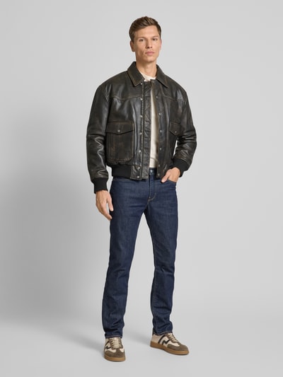 THE KOOPLES Lederblouson mit Pattentaschen Modell 'CUIR' Dunkelbraun 1