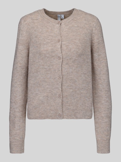 Produktfoto, beige Regular Fit Strickjacke mit Woll-Anteil Modell 'MALOU' von PIECES, Damen Strickjacke, feine Strickstruktur