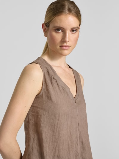 ZABAIONE Regular Fit Leinenblusentop mit V-Ausschnitt Modell 'Lu44cia' Taupe 3