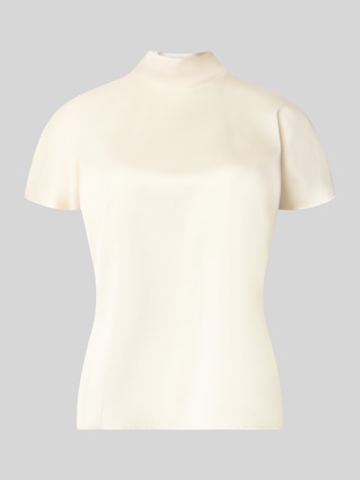 Produktfoto, cremefarbenes T-Shirt aus Viskose-Mix mit Stehkragen, Satin-Oberfläche, lockere Passform, Stefanel, Damen T-Shirt