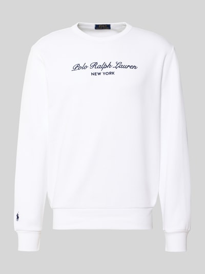 Produktfoto, weißes Regular Fit Sweatshirt aus Baumwoll-Mix von Polo Ralph Lauren, dunkelblauer Logostick, glatte Textur, Herren Sweatshirt