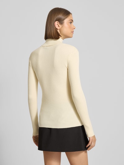 Pieces Slim Fit Rollkragenpullover aus geripptem Viskose-Mix Modell 'MIRA' Offwhite 5