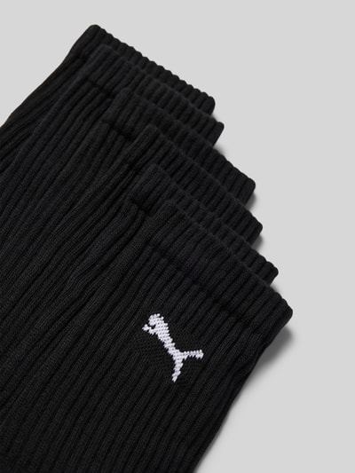 Productfoto, zwarte sokken van katoenmix met geribbelde textuur, wit PUMA-logo, Heren Socken aus Baumwoll-Mix im set van 6 van PUMA