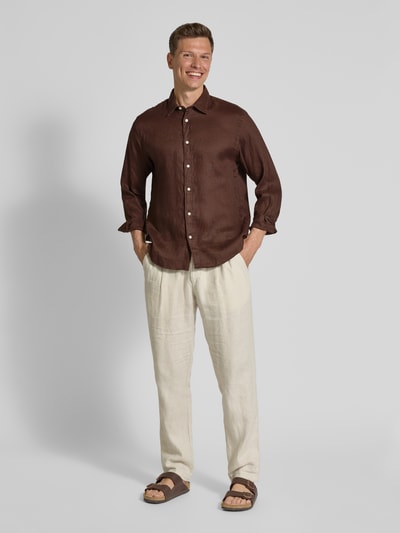 SELECTED HOMME Loose Fit Freizeithemd aus reinem Leinen Modell 'REGKYLIAN' Dunkelbraun 1