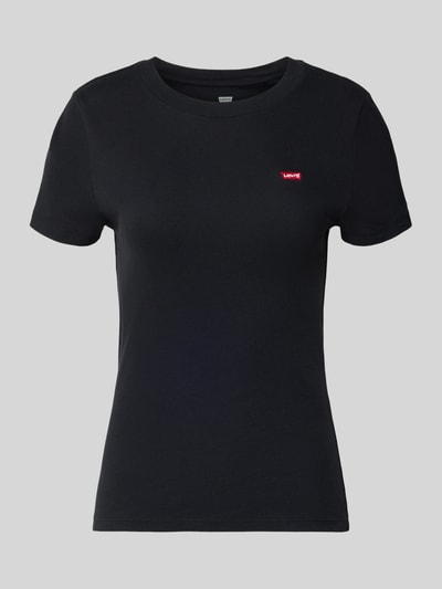 Produktfoto, czarny T-Shirt z bawełny o prostym kroju, Label-Patch, okrągły dekolt, T-Shirt mit Label-Patch Modell 'Cavia' od Levi's®