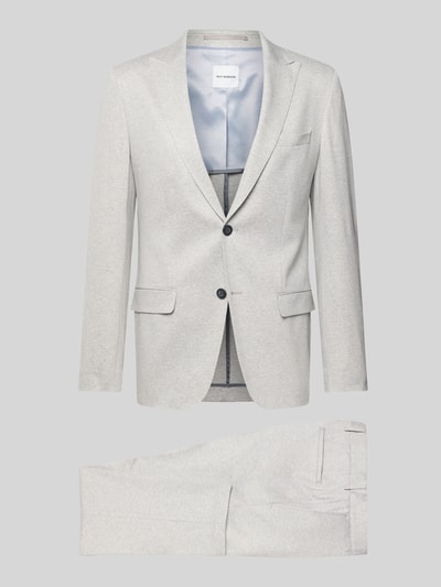Produktfoto, Regular Fit Blazer aus Viskose-Mix mit Zierbesatz von Roy Robson in hellem Grau, Reverskragen, Pattentaschen, 2-Knopfleiste, glatte Textur, passend zu Bundweite 44 cm und Rückenlänge 71 cm bei Größe 50.