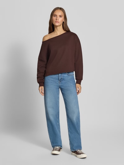 REVIEW relaxed fit sweatshirt met viscose Donkerbruin - 1