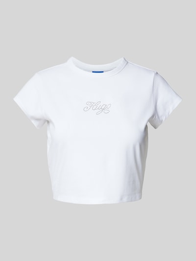 Hugo Blue T-Shirt mit Strasssteinbesatz Modell 'Dome' Weiss 1