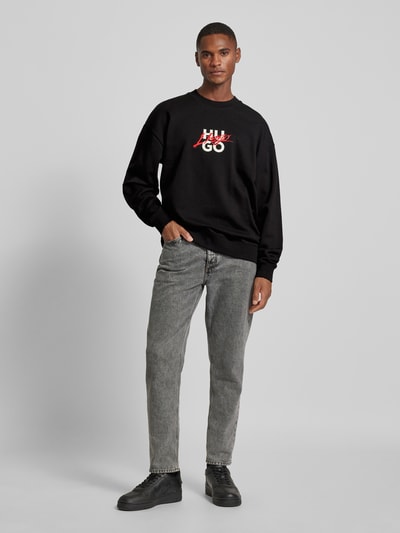 HUGO Sweatshirt met labelprint en -stitching, model 'Dlogonty' Zwart - 1