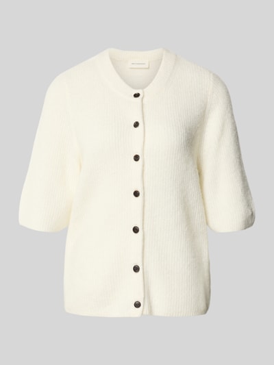 Produktfoto, Strickjacke mit Woll-Anteil Modell 'Jinie Hope' von MSCH Copenhagen, kremowa, prosty krój, półrękaw, okrągły dekolt, faktura miękka