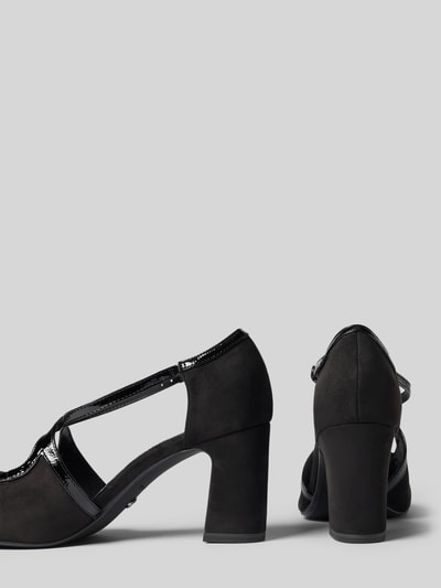 Produktfoto, zwarte pumps in leerlook met blokhak en glanzende details, Pumps in Leder-Optik van Tamaris, Dames