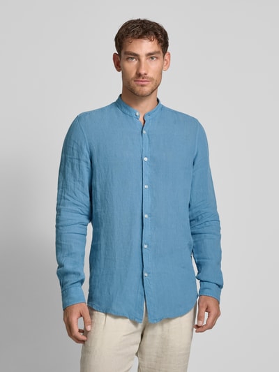 BOSS Orange Regular fit linnen overhemd met opstaande kraag, model 'Race' Rookblauw - 4