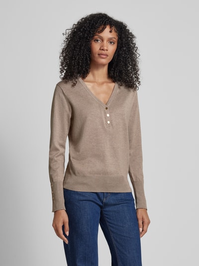 FREE/QUENT Gebreide pullover met V-hals, model 'Katie' Taupe gemêleerd - 4