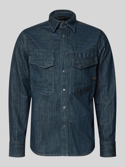 Produktfoto, Regular Fit Jeanshemd mit Brusttaschen Modell 'Dakota' von G-Star Raw, dunkelblau, reine Baumwolle, Kentkragen, durchgehende Knopfleiste, langärmelig, strukturierte Jeansoptik