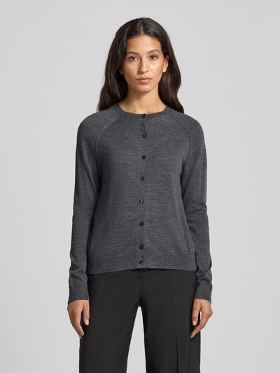 BOSS Regular Fit Strickjacke aus reiner Schurwolle Modell 'FONAMI' Dunkelgrau Melange 4