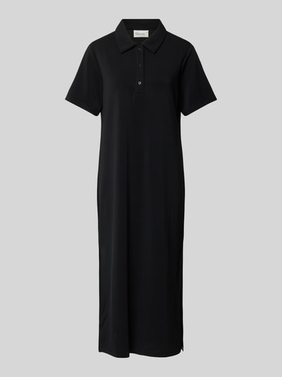 Produktfoto, schwarzes Polokleid mit Knopfleiste, gerader Schnitt, Midikleid, Modell 'Helle' von My Essential Wardrobe, Material-Mix mit Viskose-Anteil.