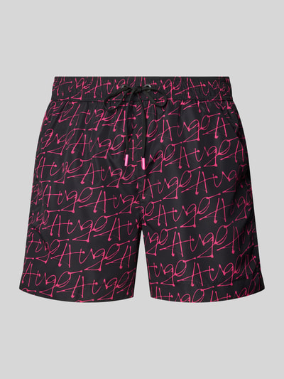 HUGO Straight Leg Badehose mit Allover-Label-Muster Modell 'MARCO' Neon Pink 1