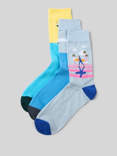 Jack & Jones Socken mit Label-Detail Modell 'BEACH LANDSCAPE' im 3er-Pack Hellblau 1