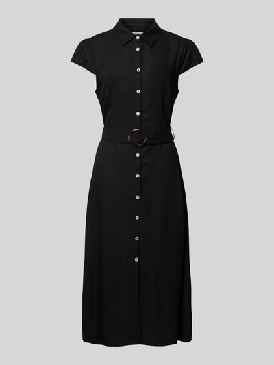 Apricot Tailliertes Midikleid aus Viskose-Leinen-Mix Black 2