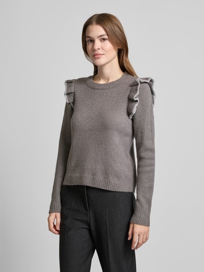 Vila Strickpullover mit Rüschen Modell 'NANZYL' Mittelgrau 4