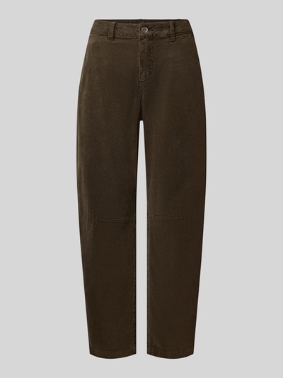Produktfoto, Barrel Fit corduroy broek uit katoenmix van Buena Vista in olijfgroen, grof ribbels, rechte pijpen, Dames corduroy broek