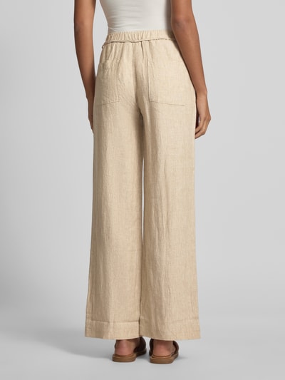 MAC Spodnie lniane z prostą nogawką i wiązanym paskiem model ‘Chiara’ Beżowy 5