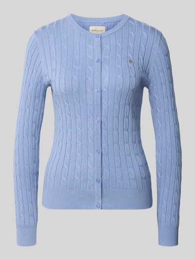 Produktfoto, jasnoniebieski kardigan rozpinany z mieszanki bawełny Regular Fit Strickjacke aus Baumwoll-Mix von GANT, wyraźna faktura splotu, damski